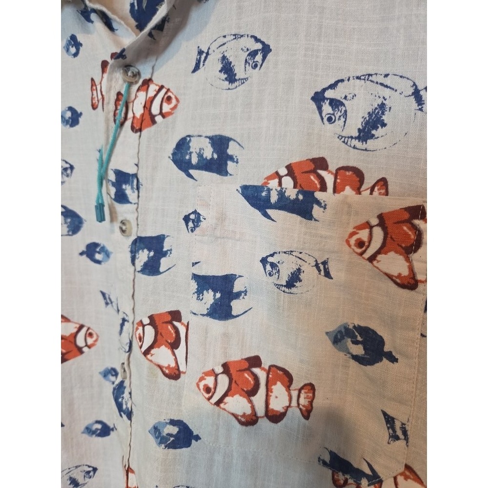 Tenth + Ocean Fish Print Button Down Shirt Mens Large White Cotton Clownfish SS - Picture 3 of 6